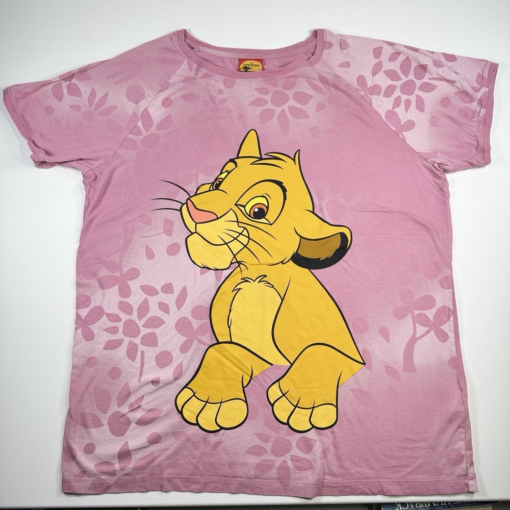 Disney Lion King Simba Pink All Over Print T-Shirt Women's XL Y2K Graphic Tee